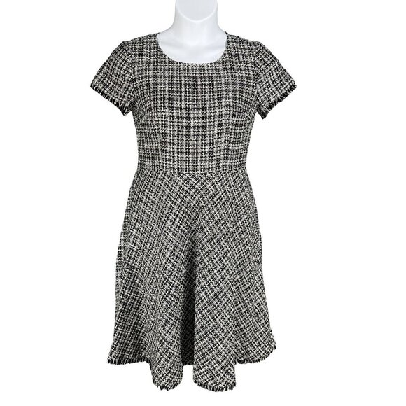 Talbots Womens 6 Tweed Black White Dress Raw Hem Houndstooth Old Money Office - Picture 6 of 16